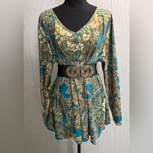 Sakurafina Paisley Boho Festival Long Sleeve Blouse Top Blue Women’s Plus Sz 1XL